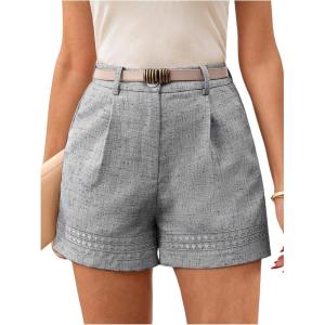 image:imageMakeMeChic Womens Summer Dressy Casual Shorts Plaid Elastic High Waisted Tailored Shorts Work Wide Leg Mini ShortsGrey Solid
