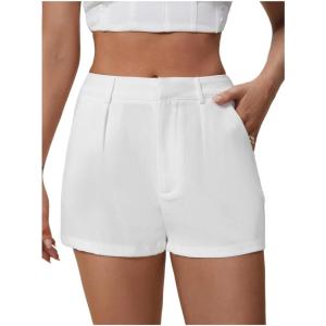 image:imageMakeMeChic Womens Summer Dressy Casual Shorts Plaid Elastic High Waisted Tailored Shorts Work Wide Leg Mini ShortsWhite