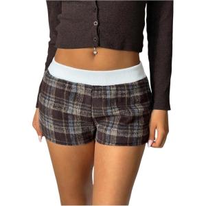 image:imageMakeMeChic Womens Summer Plaid Mini Shorts Elastic Low Waist Micor ShortsBrown
