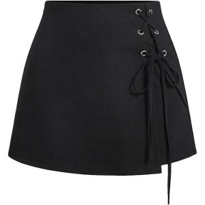 image:imageMakeMeChic Womens Summer Punk Y2K Lace Up Mini Shorts Wide Leg Wrap Zip Up Micro ShortsBlack
