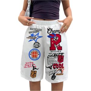 image:imageMakeMeChic Womens Summer Shorts Y2K Baggy High Waisted Bermuda Shorts Letter Printed ShortWhite