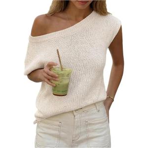 image:imageMakeMeChic Womens Summer Swimsuit Coverup Off The Shoulder Tops Knit Vacation Beach Cover UpsApricot