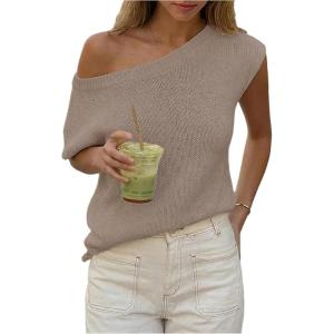 image:imageMakeMeChic Womens Summer Swimsuit Coverup Off The Shoulder Tops Knit Vacation Beach Cover UpsBeige