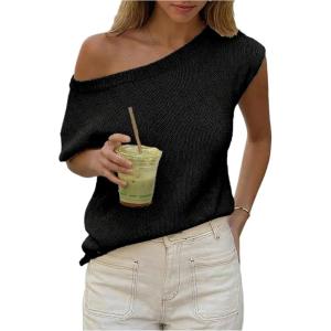 image:imageMakeMeChic Womens Summer Swimsuit Coverup Off The Shoulder Tops Knit Vacation Beach Cover UpsBlack