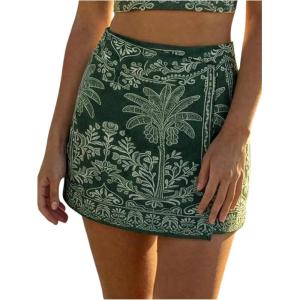 image:imageMakeMeChic Womens Summer Tropical Print High Waisted Shorts Wide Leg Boho Vacation SkortsBoho Green