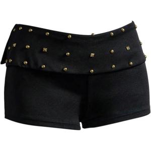 image:imageMakeMeChic Womens Summer Y2K Punk Shorts Rivet Studded Straight Leg Mini Shorts Club OutfitsBlack