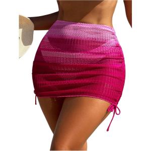 image:imageMakeMeChic Womens Swimsuit Cover Up Drawstring Ruched Mini Skirt Bathing Suit CoverupsHot Pink