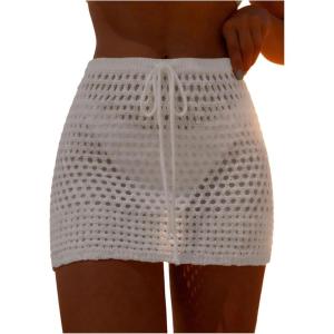 image:imageMakeMeChic Womens Swimsuit Cover Up Drawstring Ruched Mini Skirt Bathing Suit CoverupsWhite