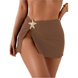 image:imageMakeMeChic Womens Swimsuit Coverup Beach Cover Ups Starfish Mini SkirtCoffee Brown