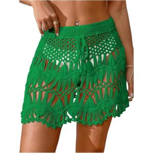 image:imageMakeMeChic Womens Swimsuit Coverup Crochet Skirt Tie Waist Bathing Suit Knit Beach Mini Skirt for VacationGreen Solid