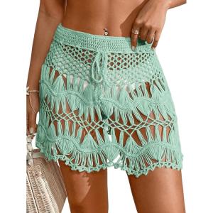 image:imageMakeMeChic Womens Swimsuit Coverup Crochet Skirt Tie Waist Bathing Suit Knit Beach Mini Skirt for VacationMint Green