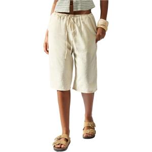image:imageMakeMeChic Womens Wide Leg Bermuda Shorts Drawstring Low Waist Summer ShortsApricot