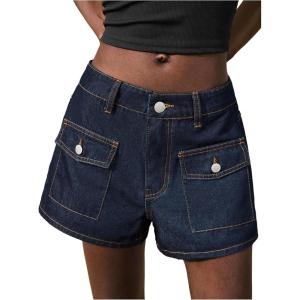 image:imageMakeMeChic Womens Wide Leg Jean Shorts Low Waist Vintage Denim Shorts with PocketDark Wash