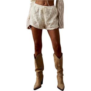 image:imageMakeMeChic Womens Wide Leg Shorts Drawstring Low Waist Jacquard Boho ShortsWhite