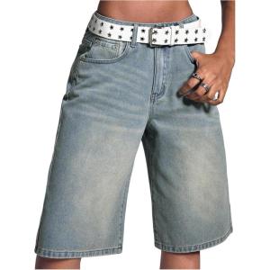 image:imageMakeMeChic Womens Y2K Baggy Denim Shorts Low Waist Wide Leg Bermuda Shorts Jean JortsMedium Wash