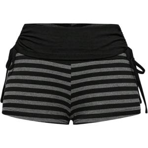 image:imageMakeMeChic Womens Y2K Gothic Fold Over Mini Shorts Grunge Punk Striped Micro Shorts Drawstring Tie Side Low Rise ShortsBlack