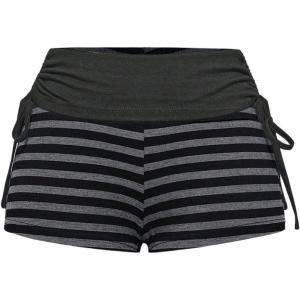 image:imageMakeMeChic Womens Y2K Gothic Fold Over Mini Shorts Grunge Punk Striped Micro Shorts Drawstring Tie Side Low Rise ShortsBlack Striped