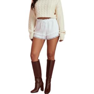 image:imageMakeMeChic Womens Y2k Ruffle Lace Layered Mirco Shorts Elastic Waist Mini ShortsWhite