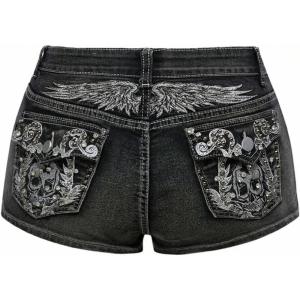 image:imageMakeMeChic Womens Y2k Sparkly Mini Denim Shorts Rhinestones Straight Leg Skinny Mini Jorts JeansBlack