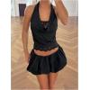 image:imageMAKEMECHIC Womens Floral Lace Halter Crop Tops Draped Backless Party Club TopBlack