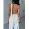 image:imageMAKEMECHIC Womens Open Back Halter Top Y2k Chiffon Asymmetrical Split Party Tops with ScarfApricot