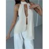 image:imageMAKEMECHIC Womens Open Back Halter Top Y2k Chiffon Asymmetrical Split Party Tops with ScarfApricot