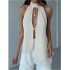 image:imageMAKEMECHIC Womens Open Back Halter Top Y2k Chiffon Asymmetrical Split Party Tops with ScarfApricot