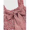 image:imageMAKEMECHIC Womens Plaid Bow Tank Top Square Neck Ruffle Sleeveless Smocked Cute TopsRed