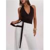 image:imageMAKEMECHIC Womens Wrap Halter Tops Tie Backless Metal Summer Y2K Party Tank TopsBrown