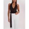 image:imageMAKEMECHIC Womens Wrap Halter Tops Tie Backless Metal Summer Y2K Party Tank TopsBrown