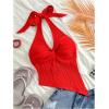 image:imageMAKEMECHIC Womens Y2k Twist Halter Top Asymmetrical Tie Backless Textured Summer TopsRed