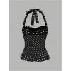 image:imageMakeMeChic Womens 3 Pack Casual Halter Tops Polka Dots Gingham Print Shirred Back Summer Tank TopsMulticolor