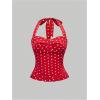 image:imageMakeMeChic Womens 3 Pack Casual Halter Tops Polka Dots Gingham Print Shirred Back Summer Tank TopsMulticolor C