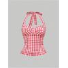 image:imageMakeMeChic Womens 3 Pack Casual Halter Tops Polka Dots Gingham Print Shirred Back Summer Tank TopsMulticolor C
