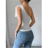 image:imageMakeMeChic Womens 3D Flower One Shoulder Tank Top Sleeveless Slim Fitted Shirt TopsWhite