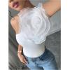 image:imageMakeMeChic Womens 3D Flower One Shoulder Tank Top Sleeveless Slim Fitted Shirt TopsWhite