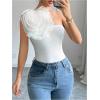 image:imageMakeMeChic Womens 3D Flower One Shoulder Tank Top Sleeveless Slim Fitted Shirt TopsWhite