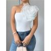 image:imageMakeMeChic Womens 3D Flower One Shoulder Tank Top Sleeveless Slim Fitted Shirt TopsWhite