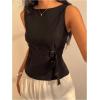 image:imageMakeMeChic Womens Boat Neck Sleeveless Tank Top Belted Slim Fit Going Out Summer ShirtBlack