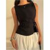 image:imageMakeMeChic Womens Boat Neck Sleeveless Tank Top Belted Slim Fit Going Out Summer ShirtBlack
