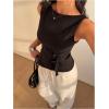 image:imageMakeMeChic Womens Boat Neck Sleeveless Tank Top Belted Slim Fit Going Out Summer ShirtBlack