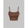 image:imageMakeMeChic Womens Boho Fringe Crochet Asymmetric Cami Tops Shell Spaghetti Strap Knitted CamisoleApricot and Brown