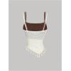 image:imageMakeMeChic Womens Boho Fringe Crochet Asymmetric Cami Tops Shell Spaghetti Strap Knitted CamisoleApricot and Brown