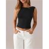image:imageMakeMeChic Womens Bow Tie Backless Boat Neck Tank Crop Tops Sleeveless Dressy ShirtBlack and White