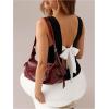 image:imageMakeMeChic Womens Bow Tie Backless Boat Neck Tank Crop Tops Sleeveless Dressy ShirtBlack and White