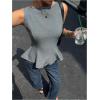 image:imageMakeMeChic Womens Bow Tie Backless Ruffle Tops Going Out Tank Tops Crew Neck Work Office Vest TopGrey