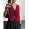 image:imageMakeMeChic Womens Bow Tie Front Vest V Neck Sleeveless Summer Vest TopsBurgundy