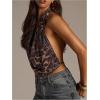 image:imageMakeMeChic Womens Cheetah Print Sequin Halter Top Tie Open Back Draped Y2K Crop Tank Tops ClubwearMulticolor