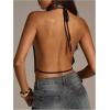 image:imageMakeMeChic Womens Cheetah Print Sequin Halter Top Tie Open Back Draped Y2K Crop Tank Tops ClubwearMulticolor