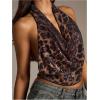 image:imageMakeMeChic Womens Cheetah Print Sequin Halter Top Tie Open Back Draped Y2K Crop Tank Tops ClubwearMulticolor